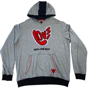 Bass by Ron Bass Hoodie Mens 3XL Gray Sweatshirt Y2K Love Hip Hop Streetwear